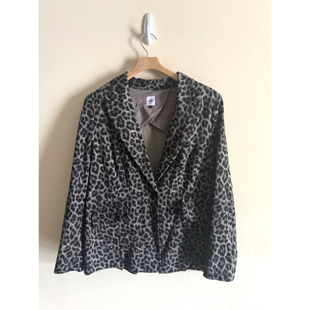 Cabi Leopard Print Jungle Blazer Womens 14 Gray Brown Animal Print Tailored